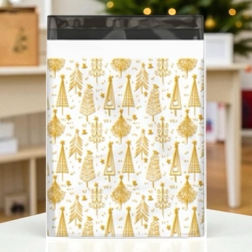 Gold Christmas Tree Poly Mailer’s 10x13 Pack of 25 - Picture 2 of 5